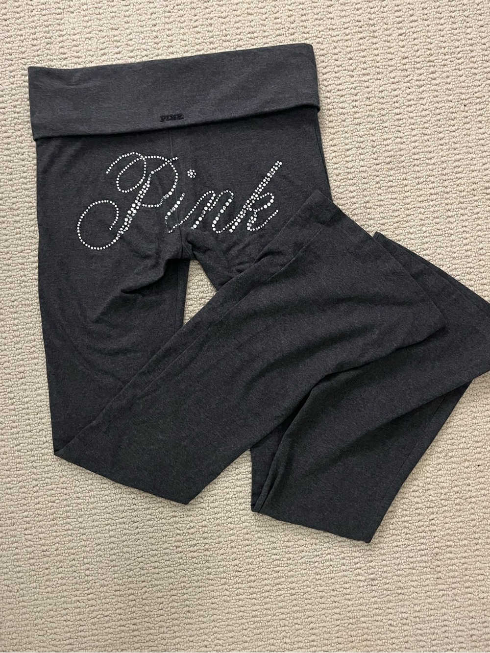 PINK Rhinestone Logo Waistband Yoga Pants - Black - Picture 2 of 2